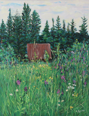 Cottage on the Meadow and Forest Painting by Alexey Beregovoy