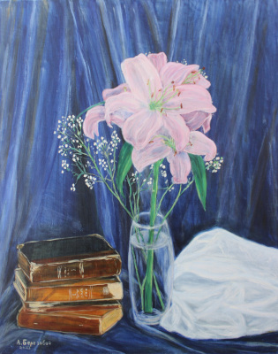Rare Books and Lilies Painting by Alexey Beregovoy