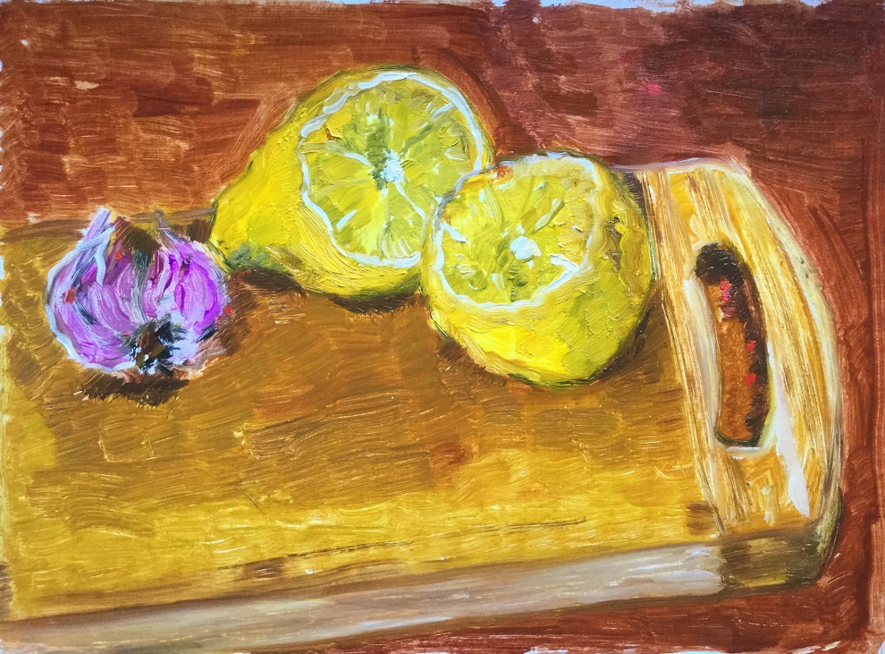 Study with Lemon and Garlic Painting by Alexey Beregovoy