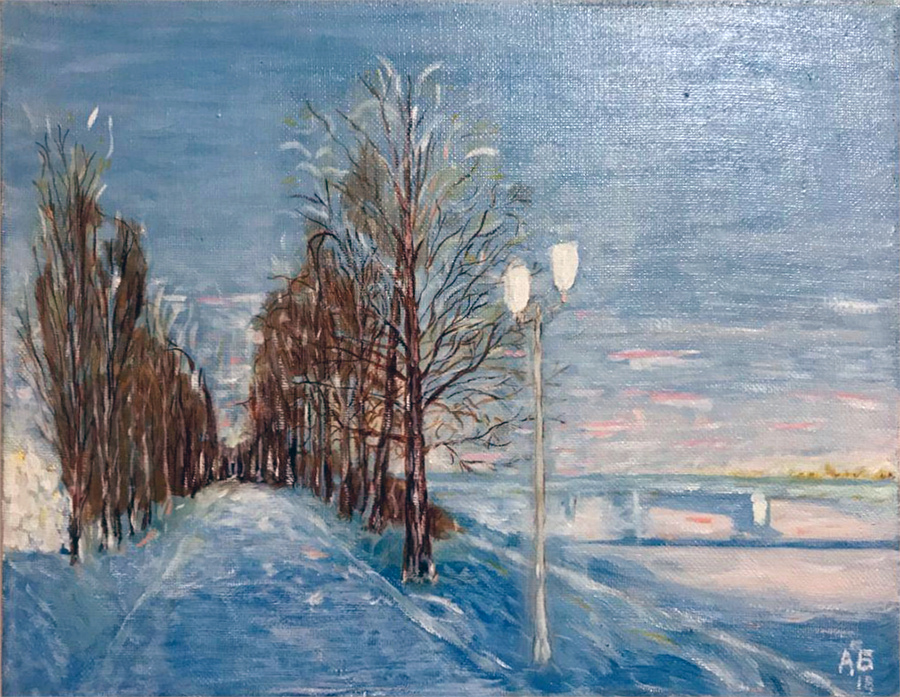 Perm City Embarkment in Winter  Painting by Alexey Beregovoy