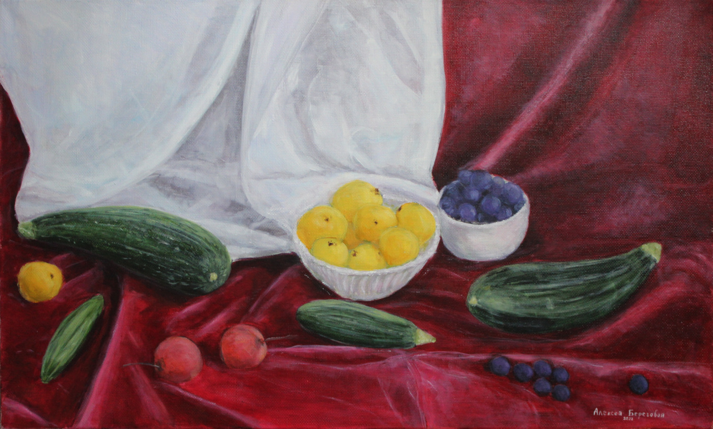 Still Life with Zucchini, Apples, and Quince Painting by Alexey Beregovoy