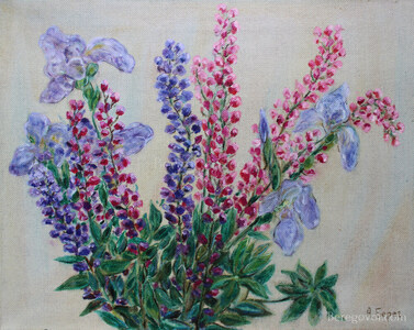 Lupines and Irises Painting by Alexey Beregovoy
